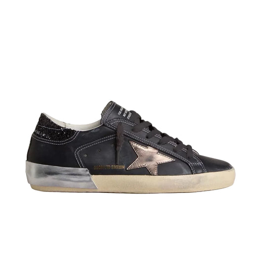 Golden Goose in black glitter with cream star and suede inserts(Women's)