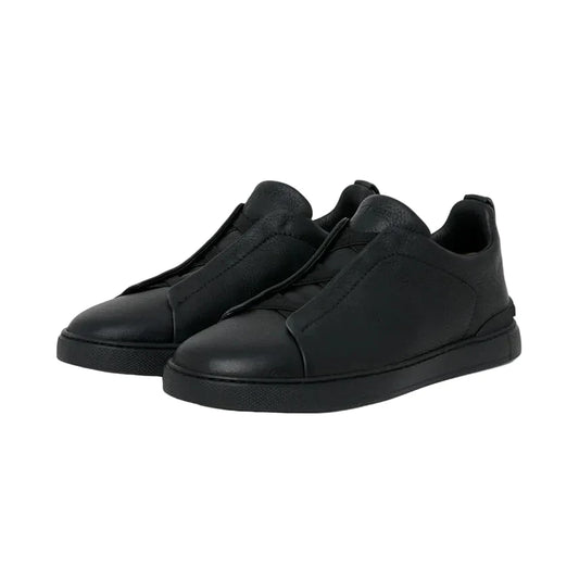 ZEGNA BLACK DEERSKIN TRIPLE STITCH™ SNEAKERS