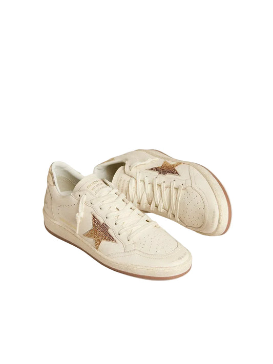 Golden goose Women’s Ball Star in white leather with crystal star and metallic heel tab