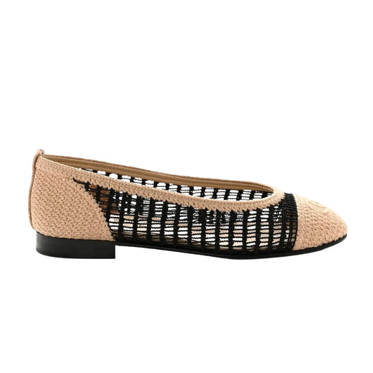 Chanel Beige/Black Knit Fabric and Mesh CC Ballet