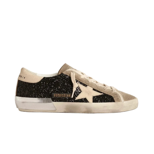 Golden Goose in black glitter with cream star and suede inserts(Women's)