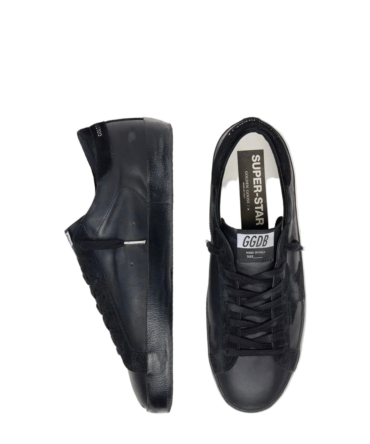 Golden Goose Men's Super-Star in black nappa with black suede star and heel tab