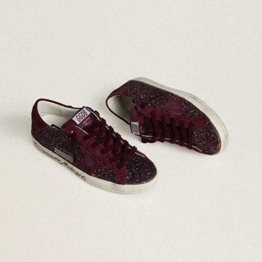 Golden Goose Super-Star LTD in cherry glitter with cherry suede star(Women's)