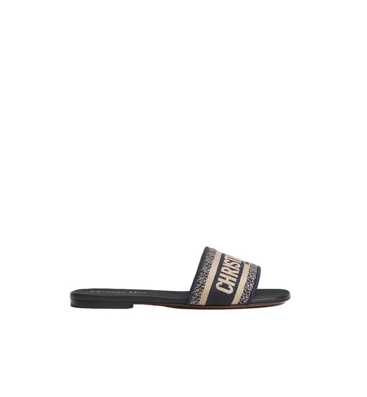 Christian Dior Dway Slide Black embroidered cotton