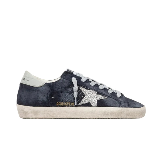 Golden Goose Super-Star in blue suede with silver glitter star and leather heel tab(Women's)