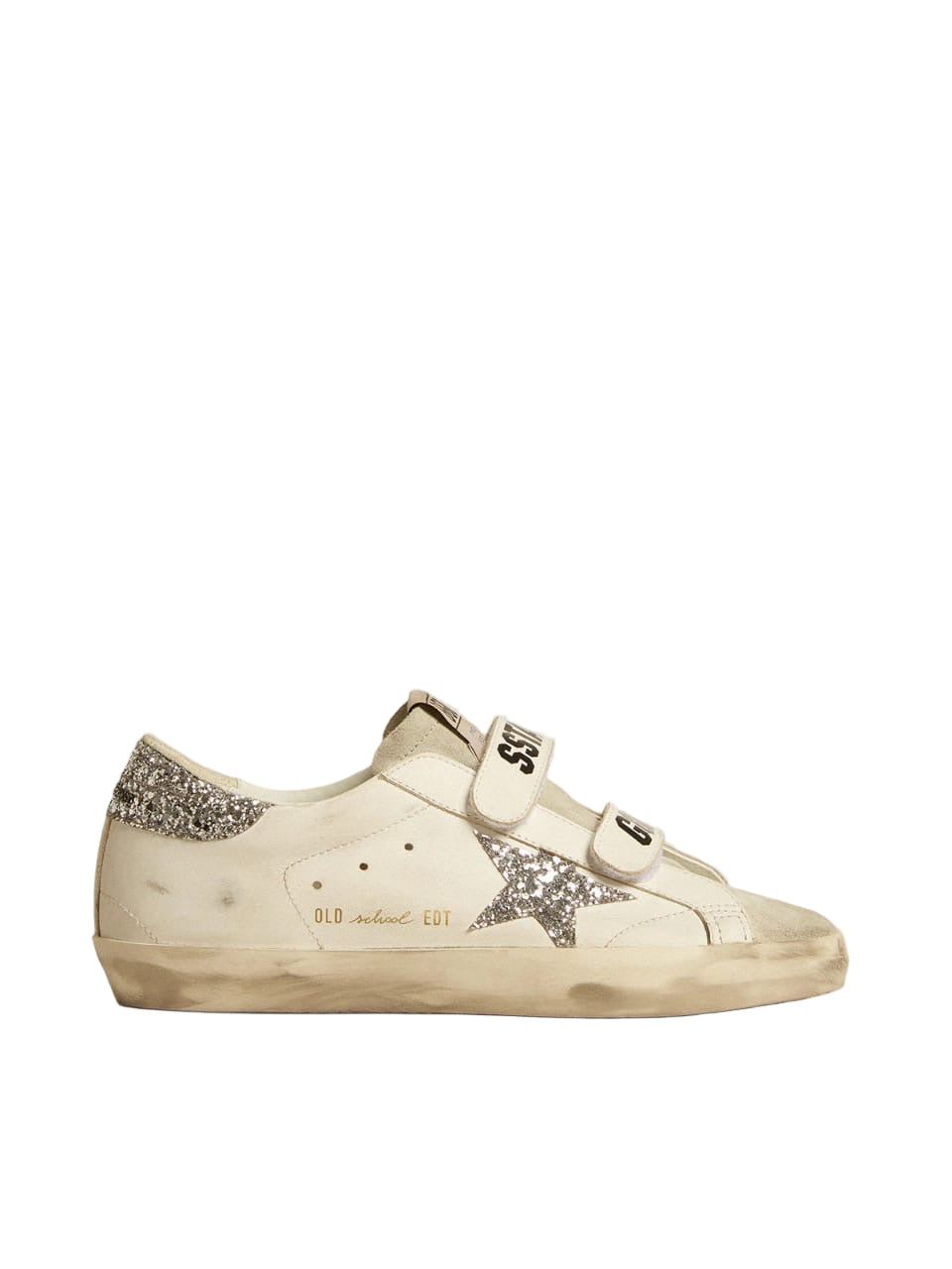 Golden goose Women’s Old School with silver glitter star and ice-gray suede tongue