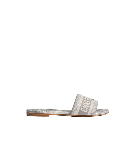 Christian Dior Dway Slide Gray Embroidered Cotton and Toile de Jouy Motif