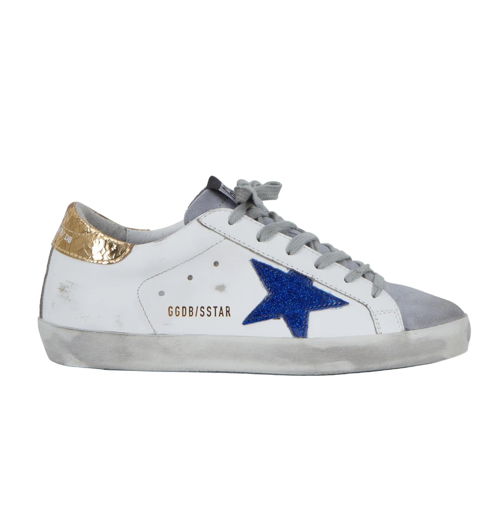 GOLDEN GOOSE Superstar White & Blue Glitter Star Sneaker