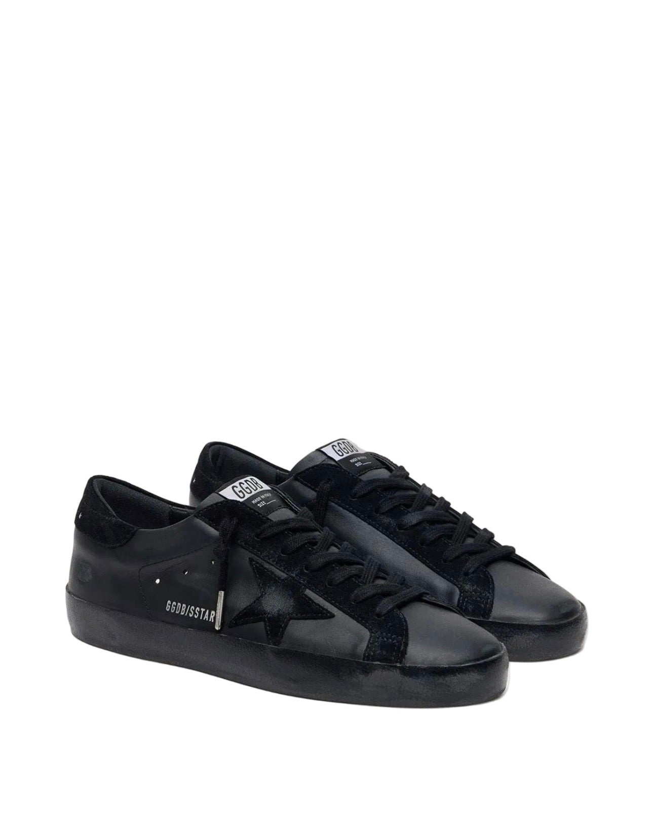 Golden Goose Men's Super-Star in black nappa with black suede star and heel tab