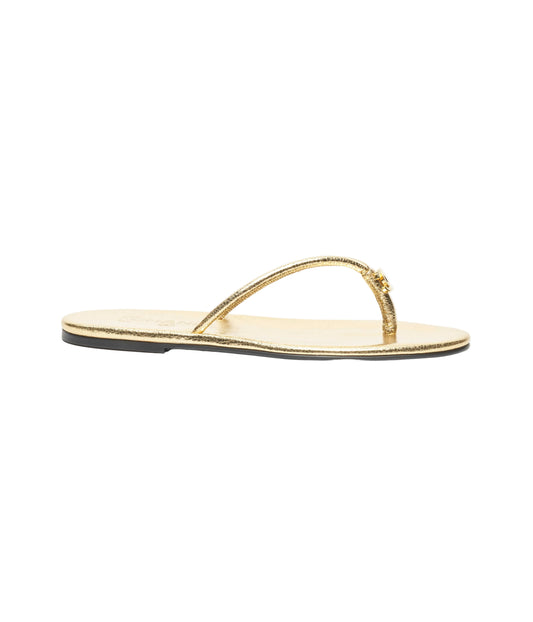 Chanel Cracked Laminated Calfskin Thong Sandals “Gold”