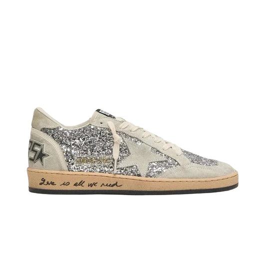 Golden Goose Ball Star in silver glitter with ice-gray suede inserts(women)