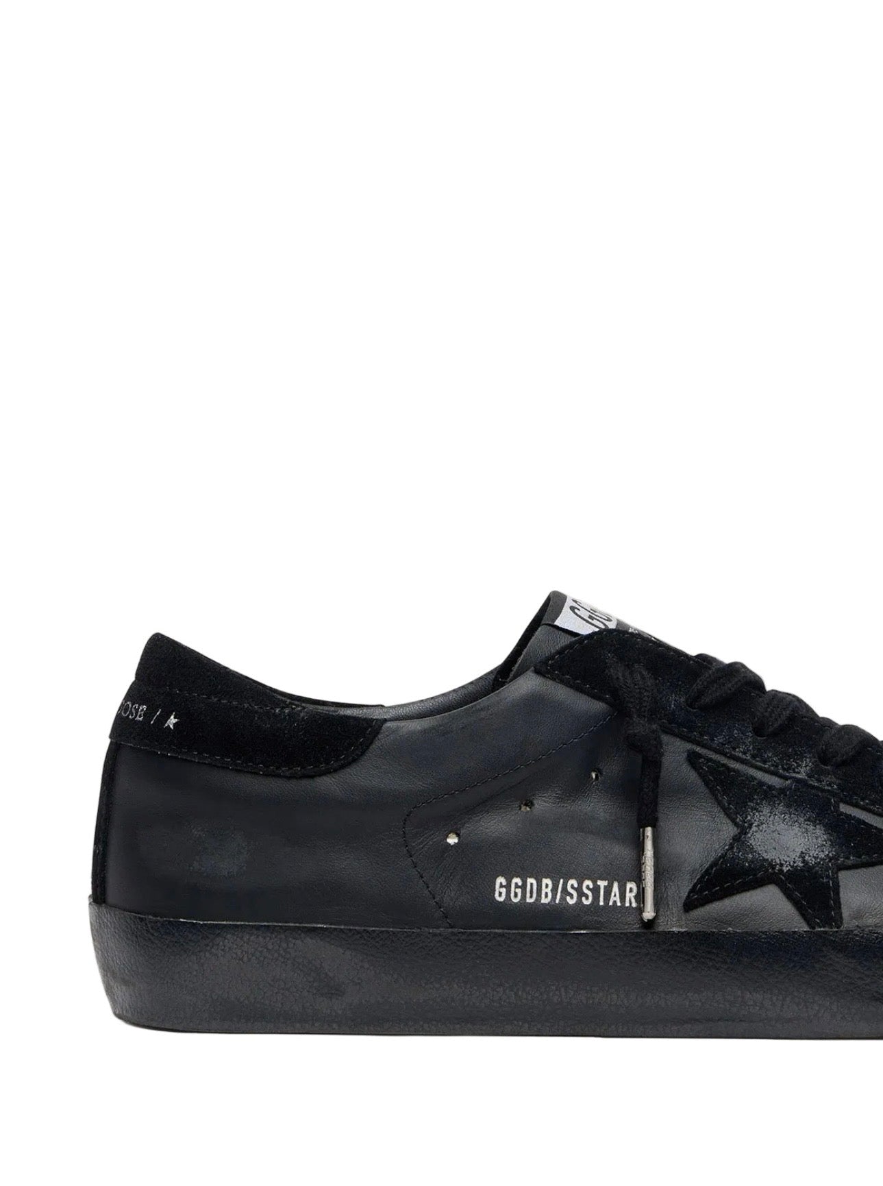 Golden Goose Men's Super-Star in black nappa with black suede star and heel tab