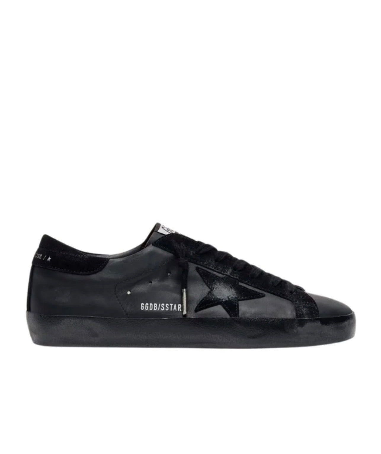 Golden Goose Men's Super-Star in black nappa with black suede star and heel tab