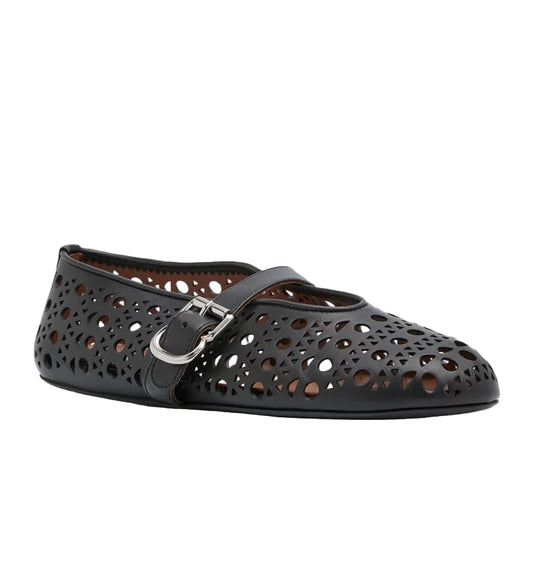 ALAIA "Vienne" laser cut leather ballerina flats